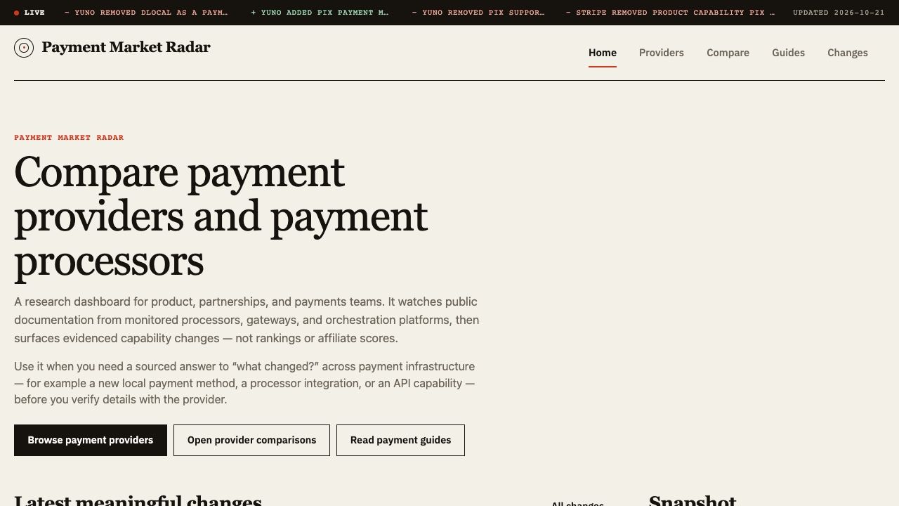 Screenshot of Payment Market Radar